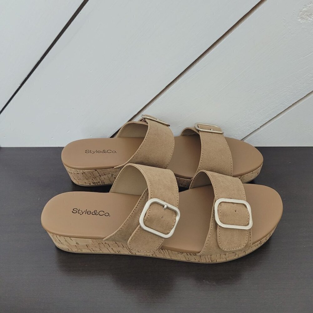 NEW Style & Co. Temppestt Women's 9M Tan Platform Cork Sandal Straps
